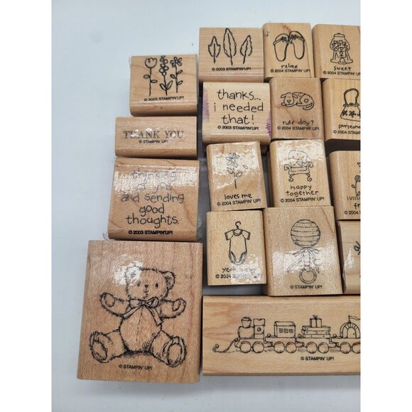 Stampin' Up! Lot of 23 Wood Mounted Rubber Stamps Love Notes, Baby, Thanks. Misc - Picture 5 of 8